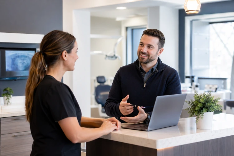Local IT support specialist speaking with a dental practice manager